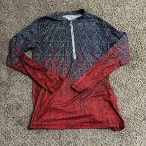 Red and Black Long Sleeve Top with Zipper
